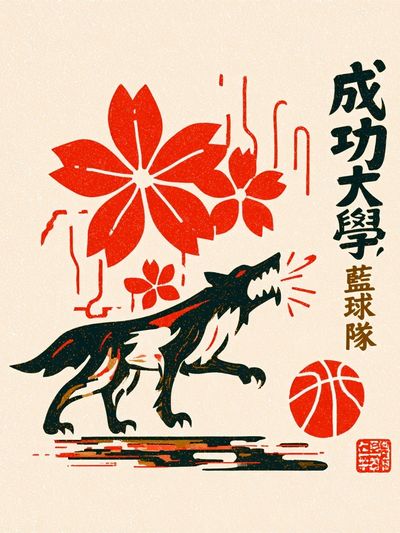 Wolf Basketball Japanese Print Poster. poster