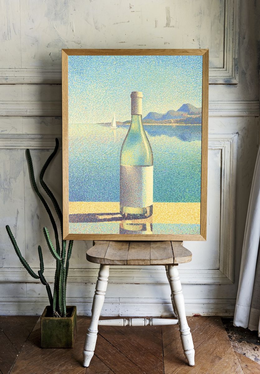 Wine Bottle by the Sea — Fine Art Print. room preview
