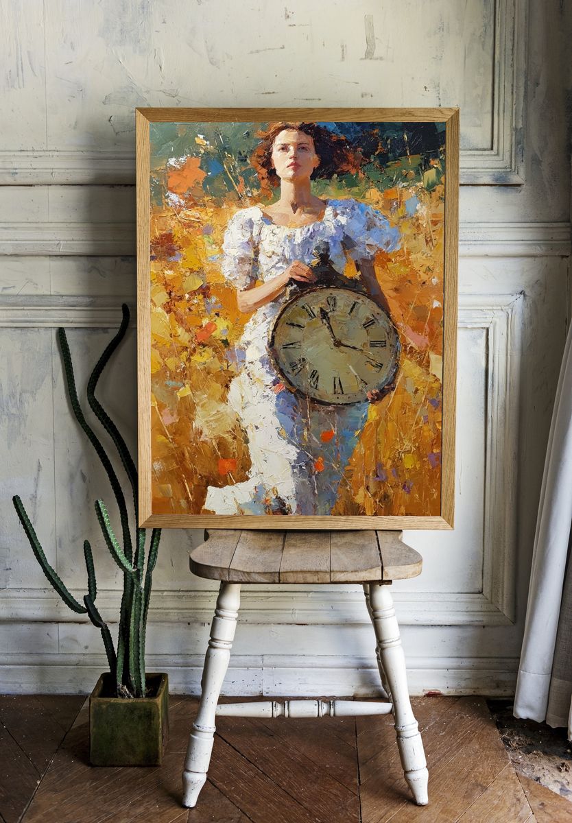 Woman with Clock — Fine Art Print room preview
