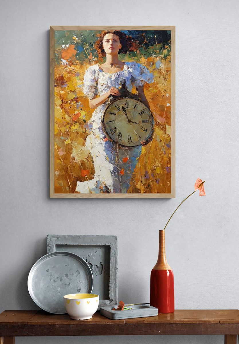 Woman with Clock — Fine Art Print. — room view 3