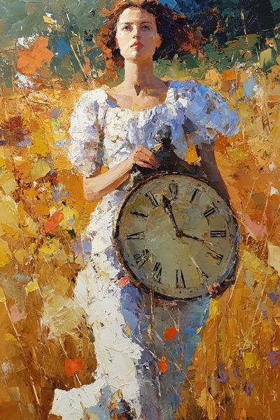Woman with Clock — Fine Art Print. poster print