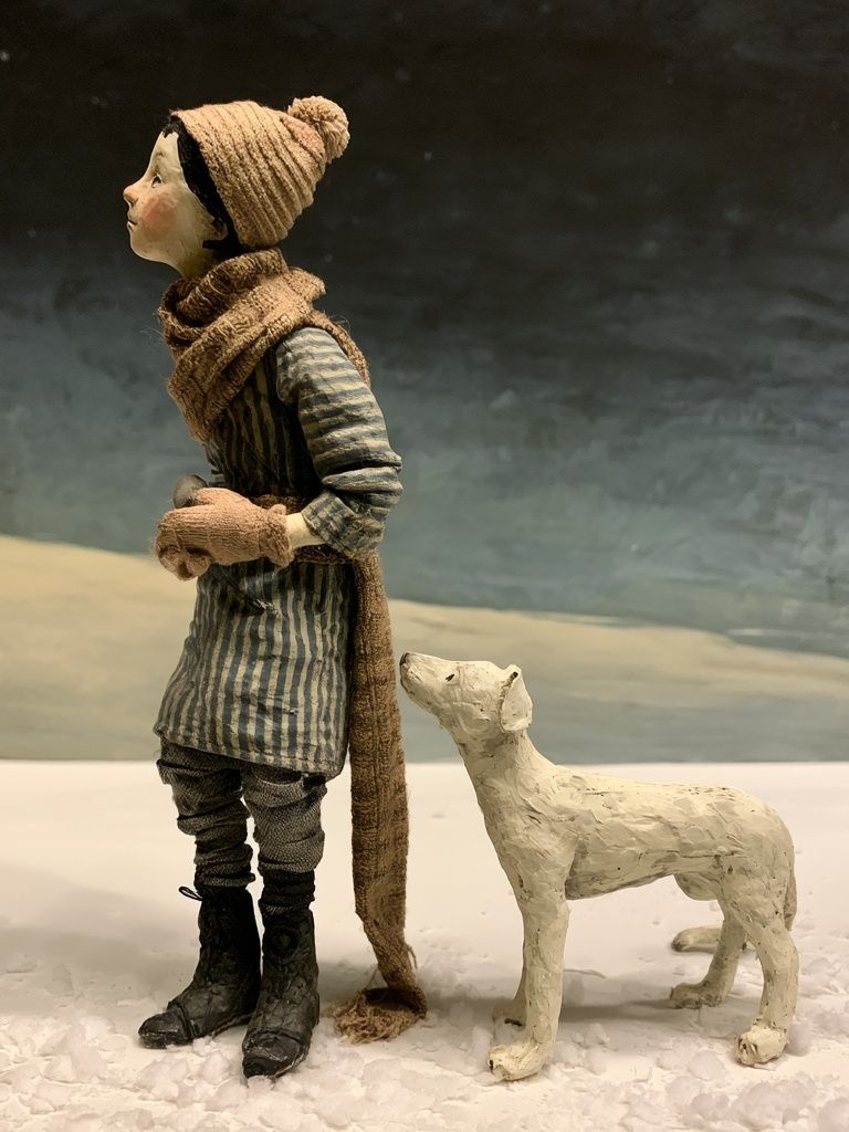 Winter Child and Dog Photography Poster. poster detail