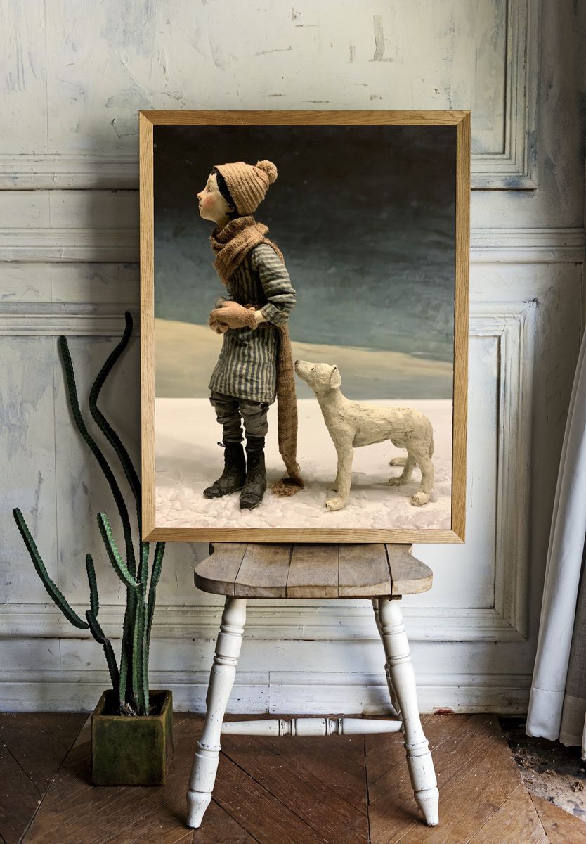 Winter Child and Dog Photography Poster. room preview