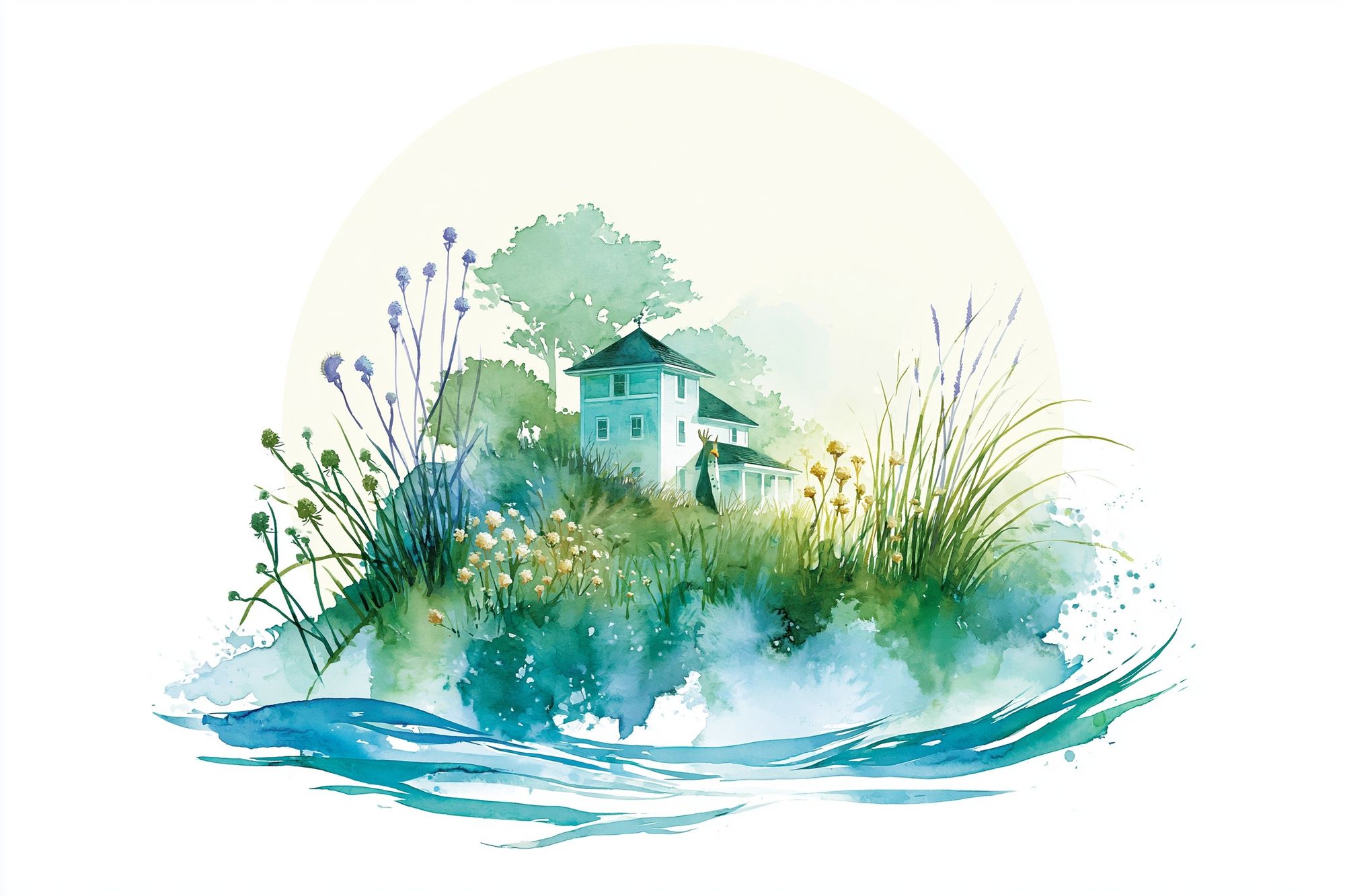 Watercolor Cottage Garden Print. poster detail