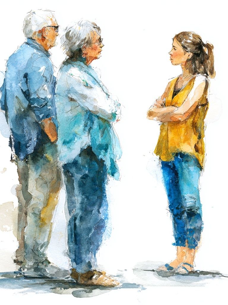 Watercolor Conversation Portrait Print. poster detail