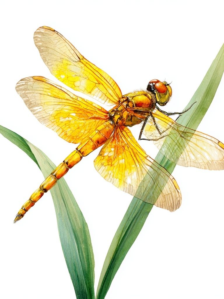 Yellow Dragonfly — Watercolor Print. poster detail