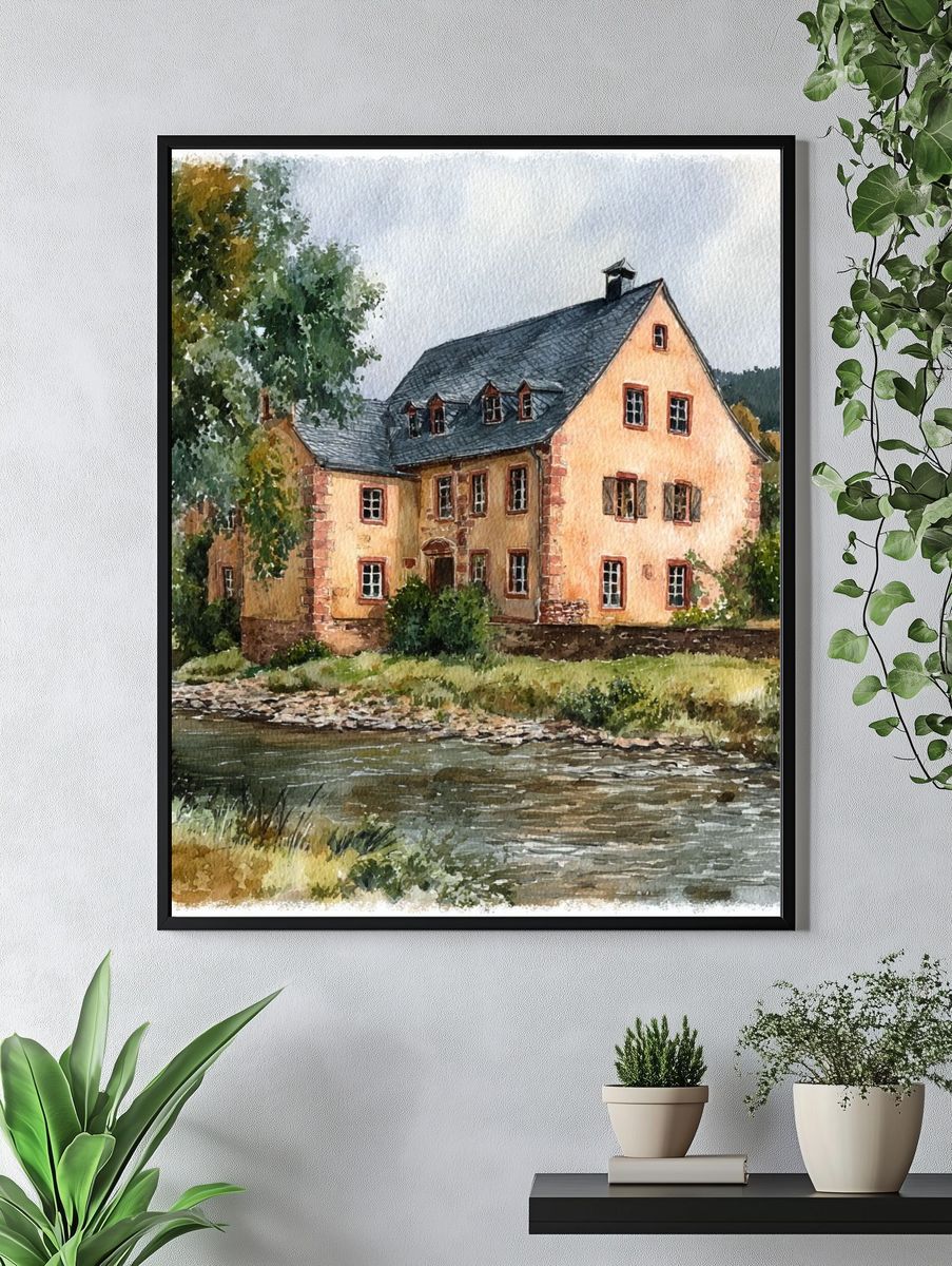 Charming Cottage by the River — Watercolor Print. — room view 4