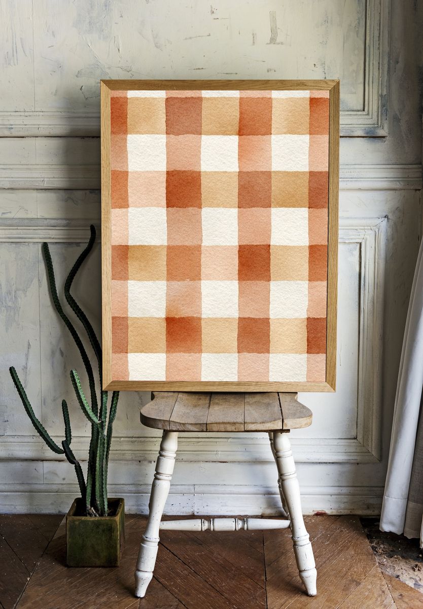 Watercolor Checkered Pattern Poster. — room view 1