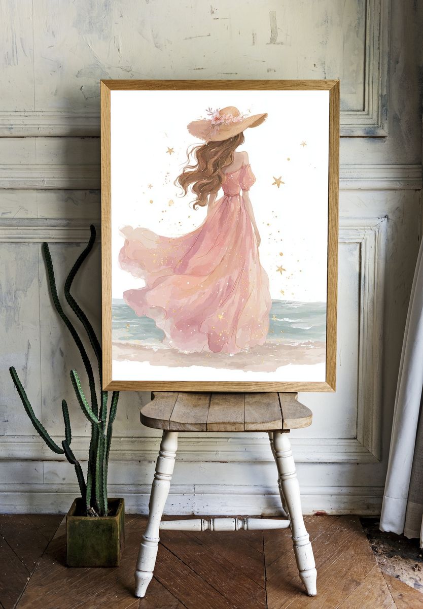 Girl in Pink Dress — Watercolor Print room preview