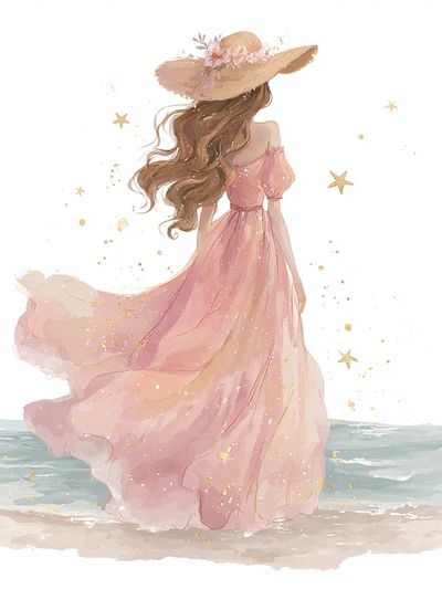 Girl in Pink Dress — Watercolor Print. poster print