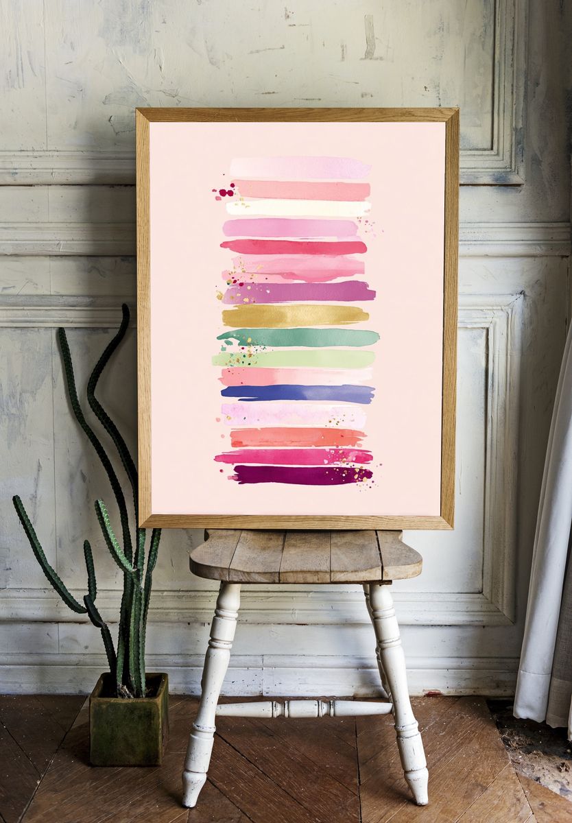 Colorful Brush Strokes — Watercolor Print. room preview