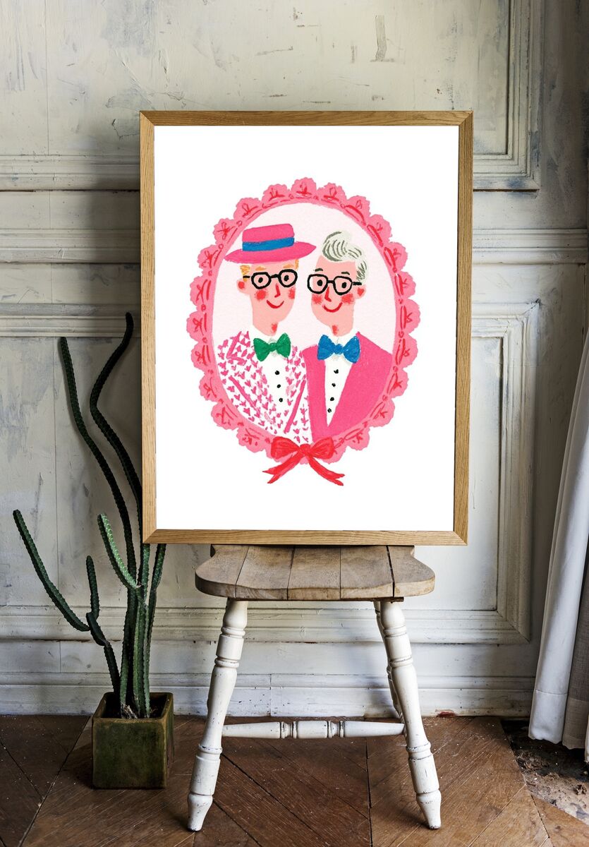 Whimsical Couple Portrait — Illustration Print. — room view 1