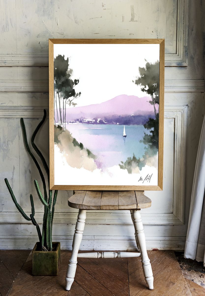 Sailing on Tranquil Waters — Watercolor Print room preview