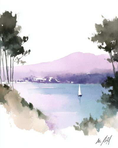 Sailing on Tranquil Waters — Watercolor Print. poster