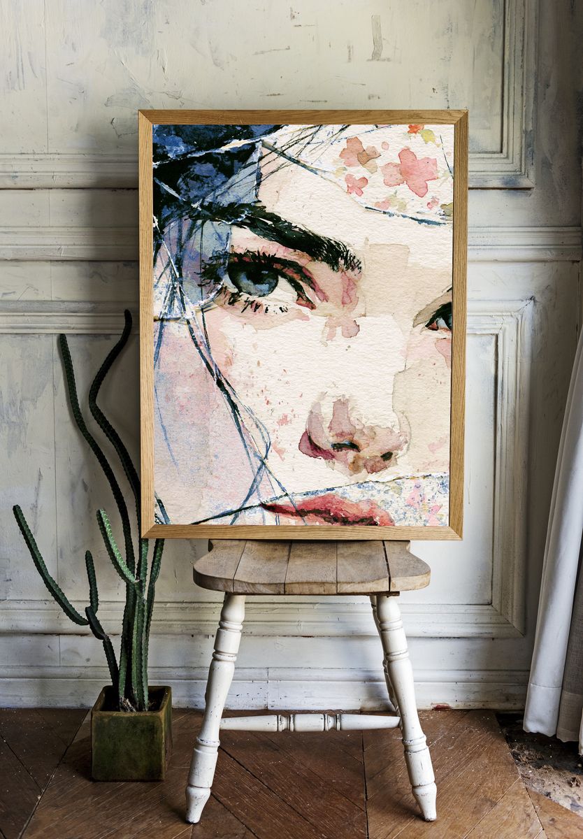 Watercolor Woman Portrait Print. room preview