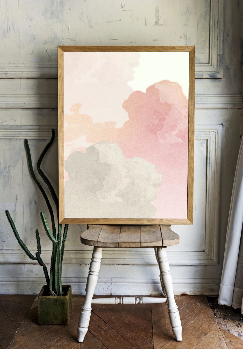 Soft Pastel Clouds — Watercolor Print room preview