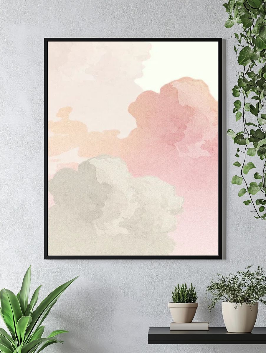 Soft Pastel Clouds — Watercolor Print. — room view 4