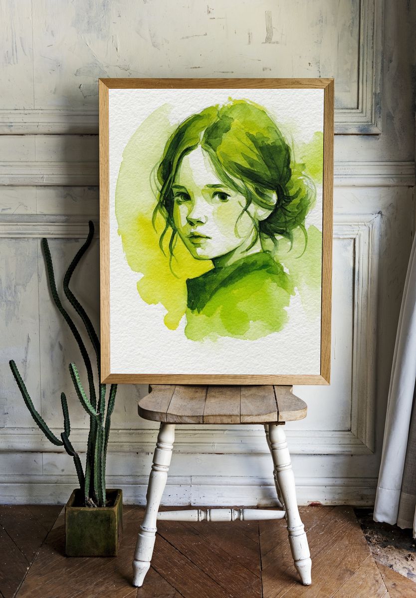 Green Watercolor Portrait Poster. room preview