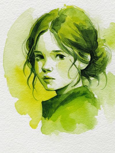 Green Watercolor Portrait Poster. poster print