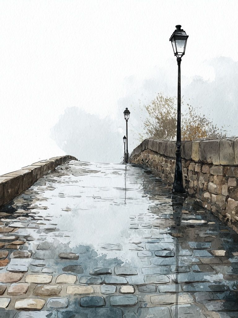 Cobblestone Pathway — Watercolor Print. poster detail