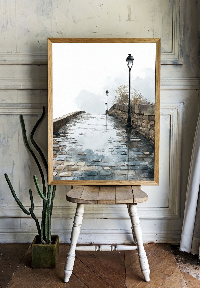 Cobblestone Pathway — Watercolor Print room preview