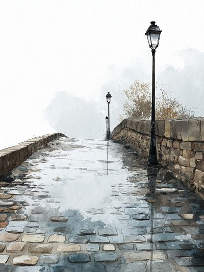 Cobblestone Pathway — Watercolor Print. poster