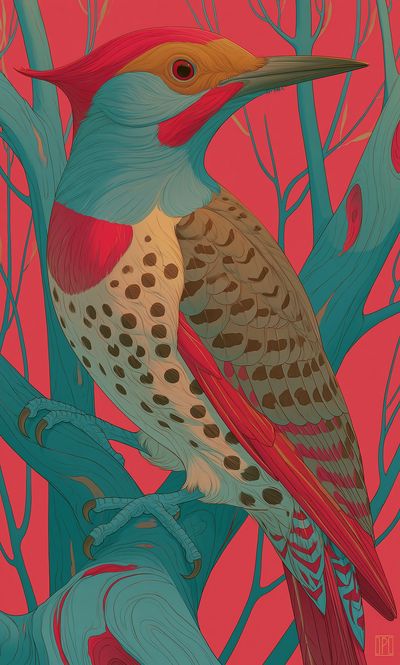 Colorful Woodpecker Illustration Poster. poster