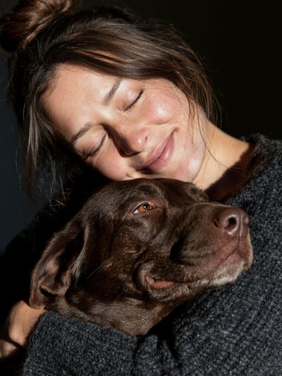 Woman and Dog Portrait Poster. poster