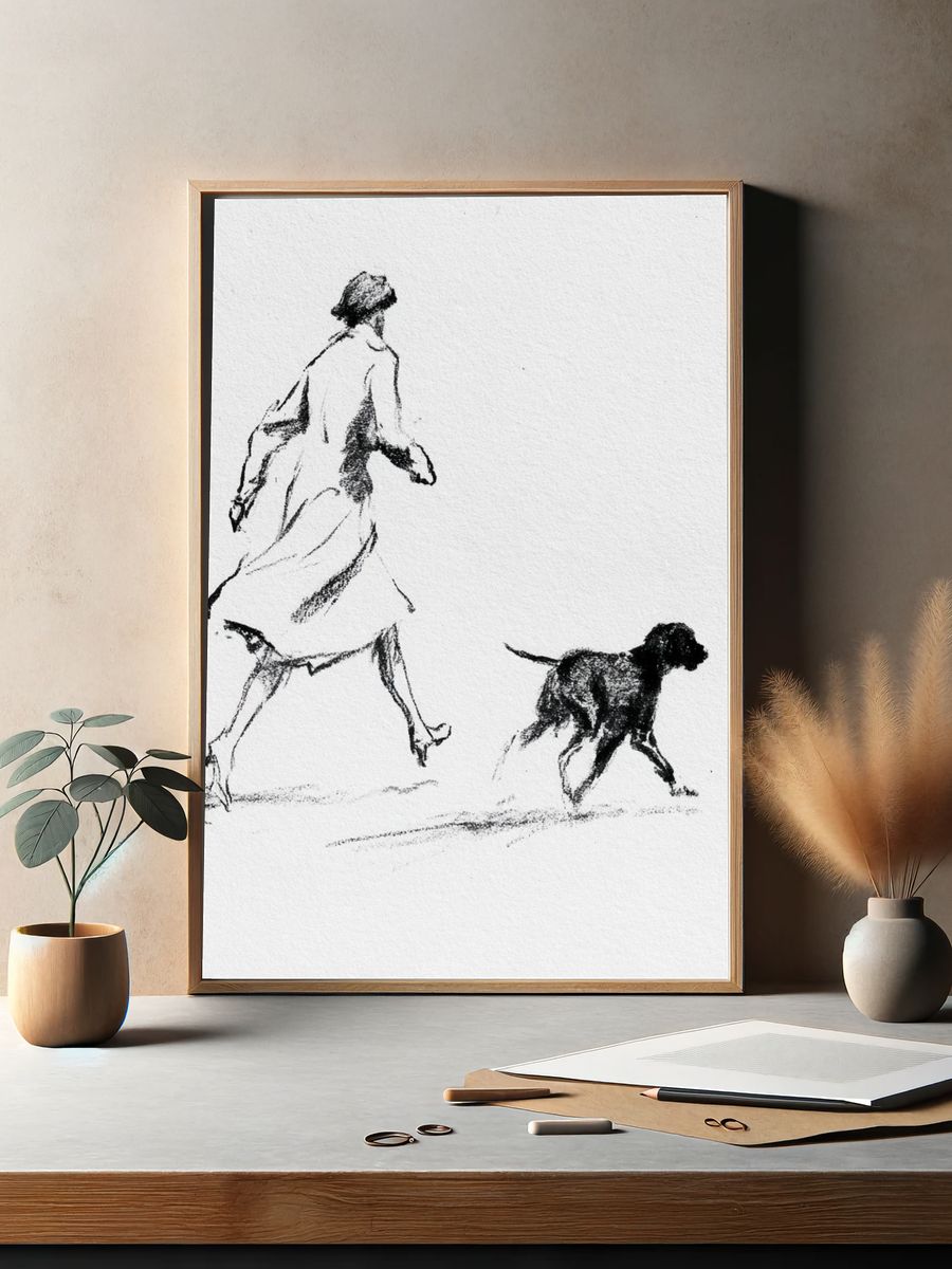 Woman and Dog Sketch Print. — room view 2