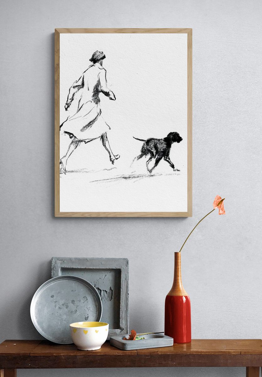 Woman and Dog Sketch Print. — room view 3