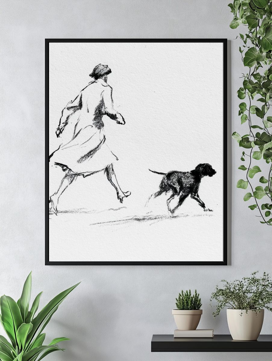 Woman and Dog Sketch Print. — room view 4