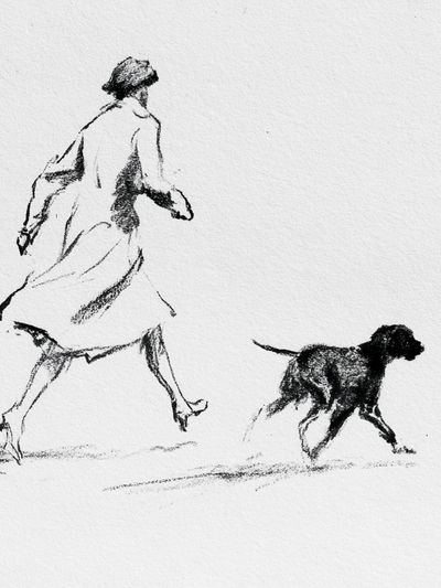 Woman and Dog Sketch Print. poster