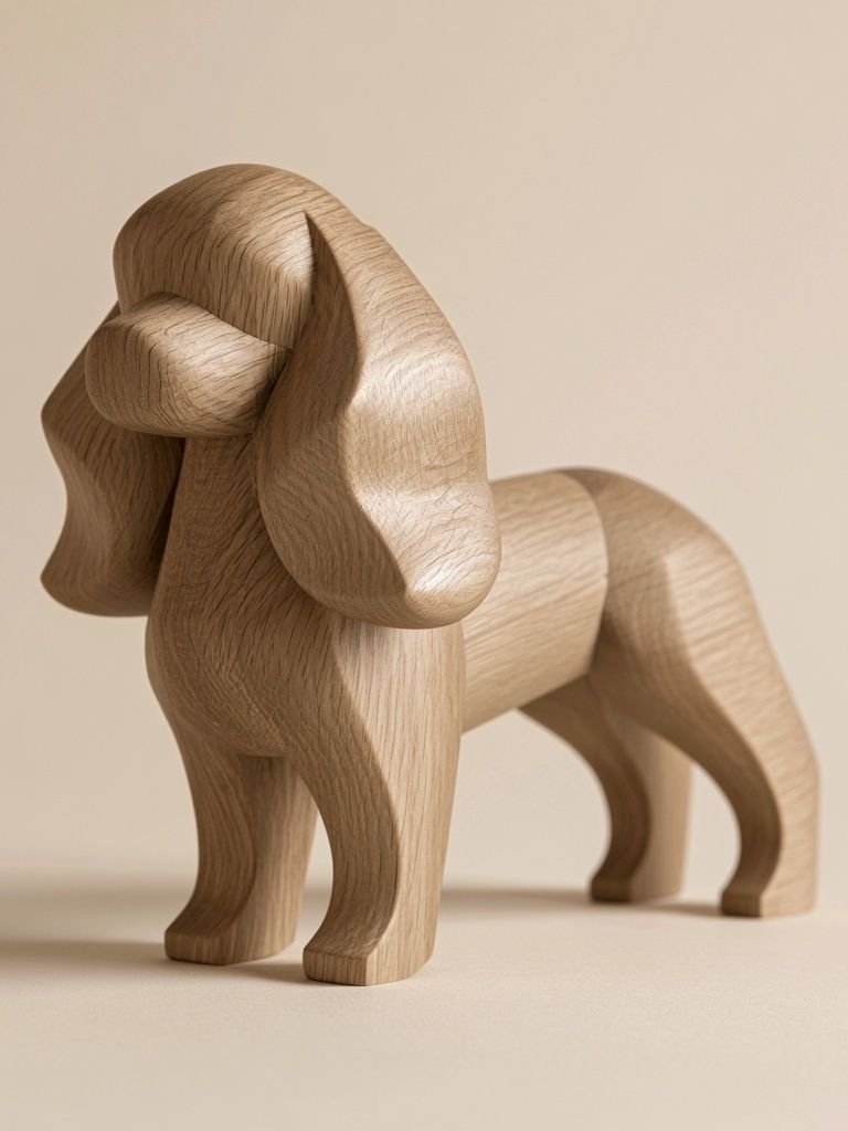 Wooden Dog Sculpture Print. poster — minimalist art