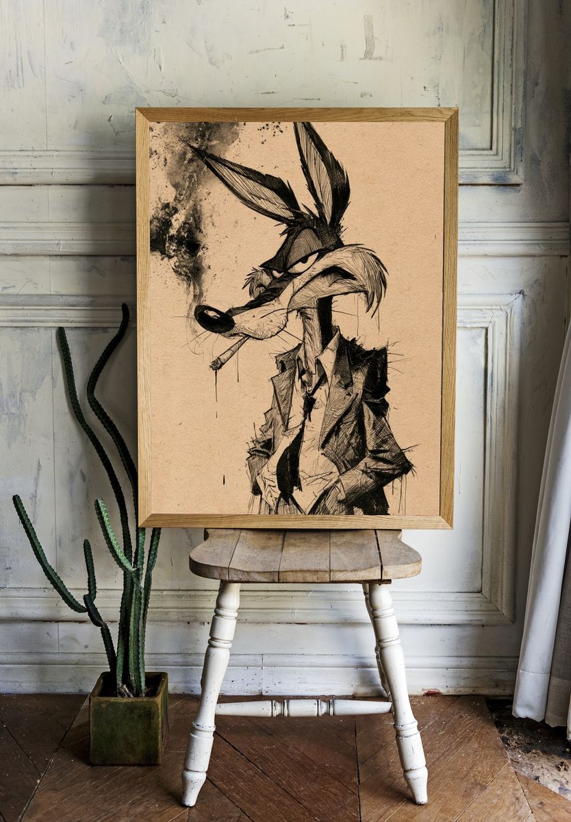 Wile E. Coyote Ink Sketch Poster. room preview