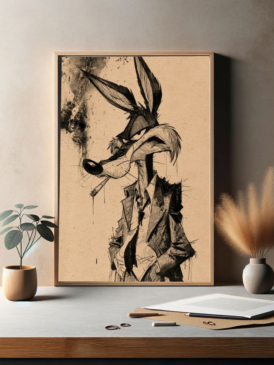 Wile E. Coyote Ink Sketch Poster. — room view 2