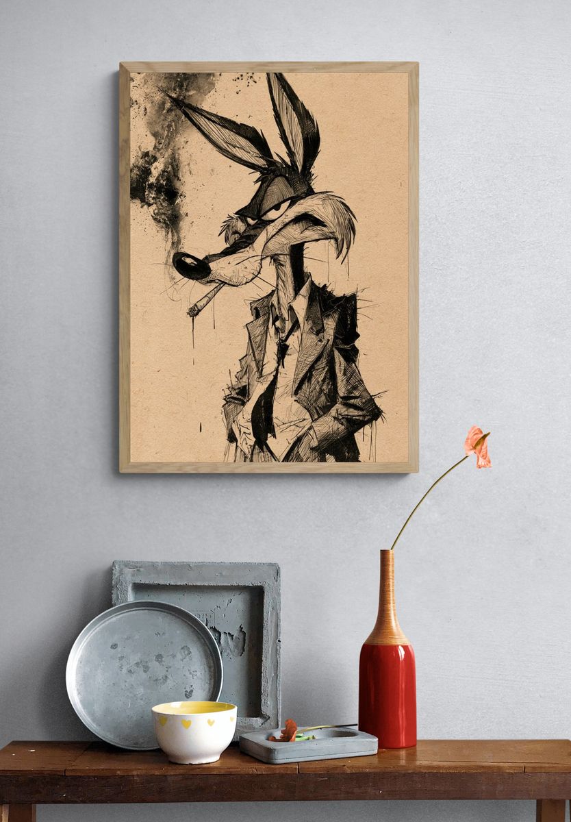 Wile E. Coyote Ink Sketch Poster. — room view 3