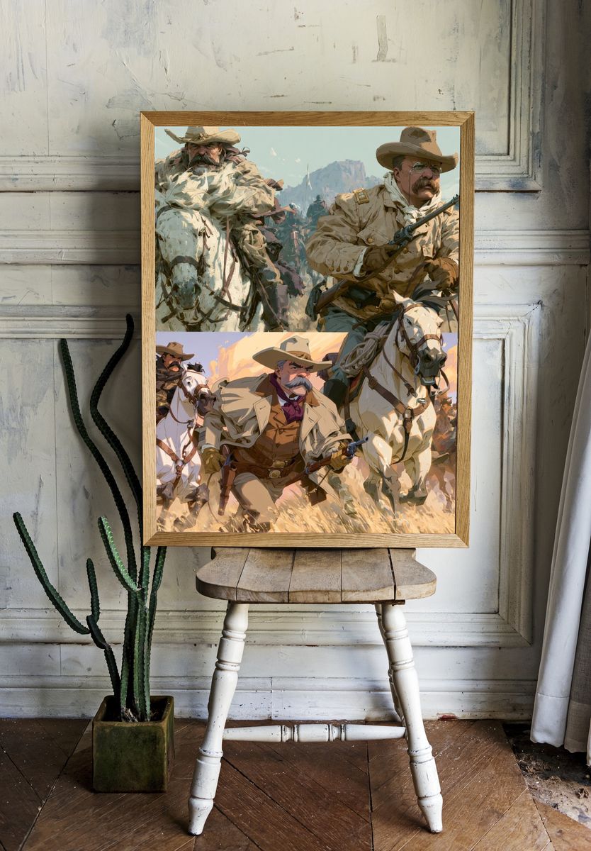 Western Cavalry Charge Illustration Poster. — room view 1
