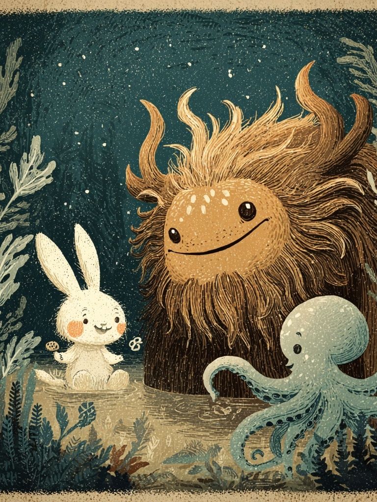 Whimsical Forest Creatures — Illustration Print. poster — illustration art