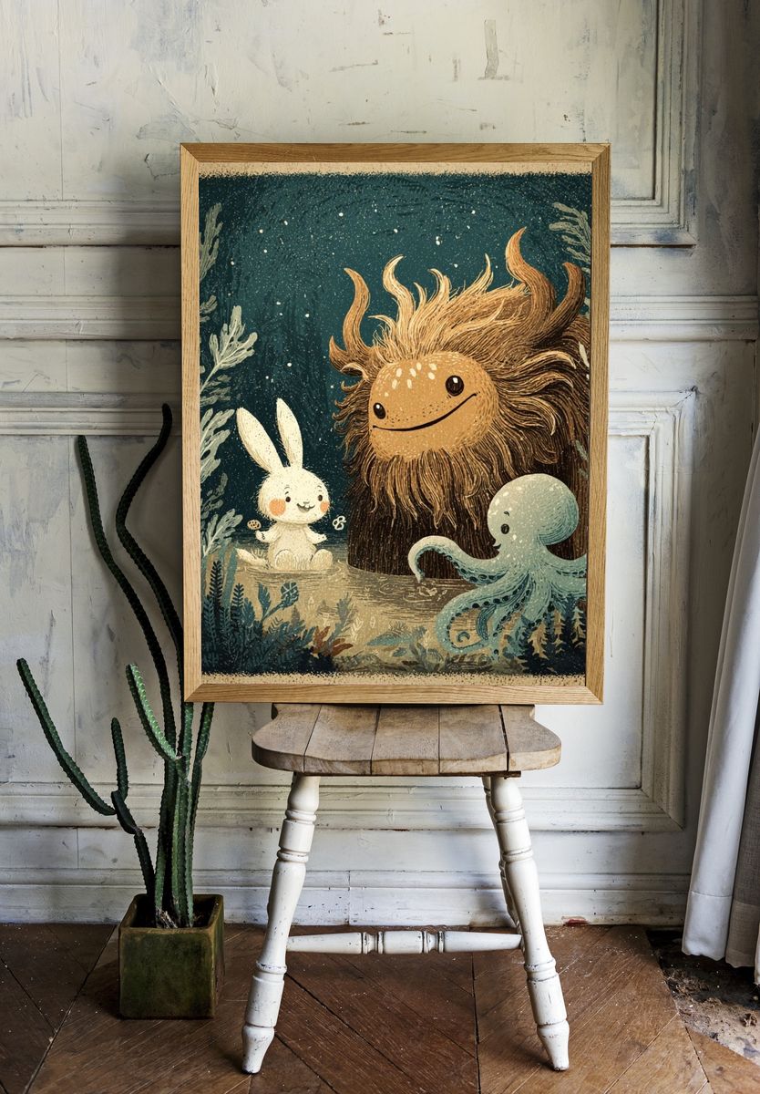 Whimsical Forest Creatures — Illustration Print room preview