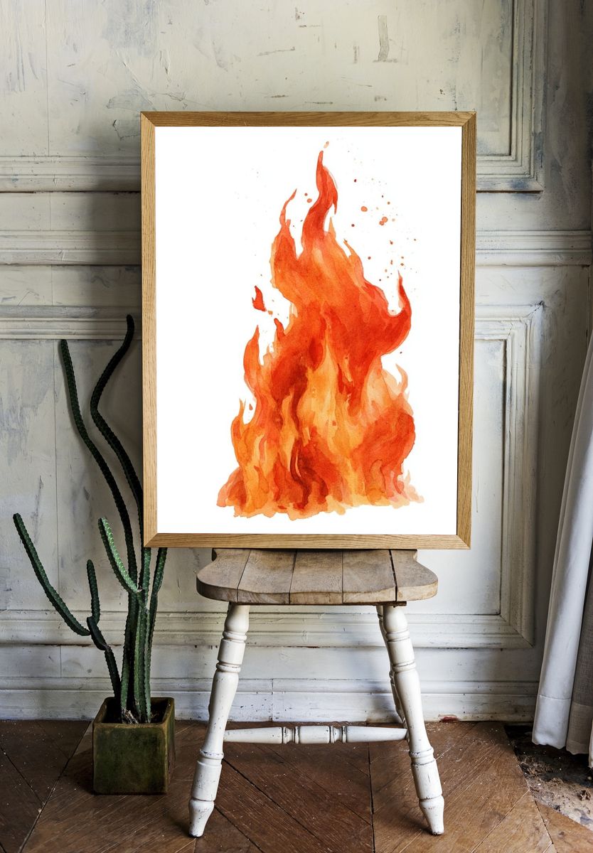 Watercolor Flame Illustration Poster. room preview