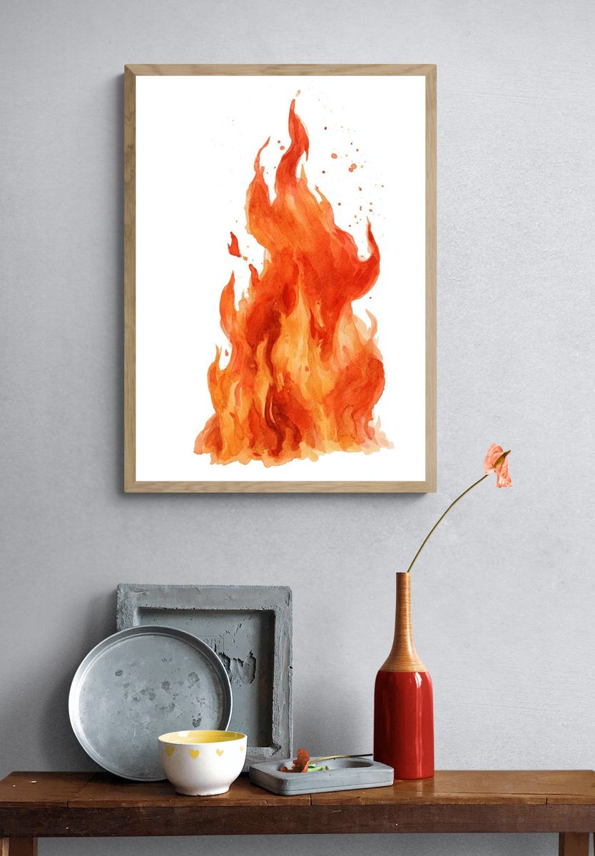 Watercolor Flame Illustration Poster. — room view 3