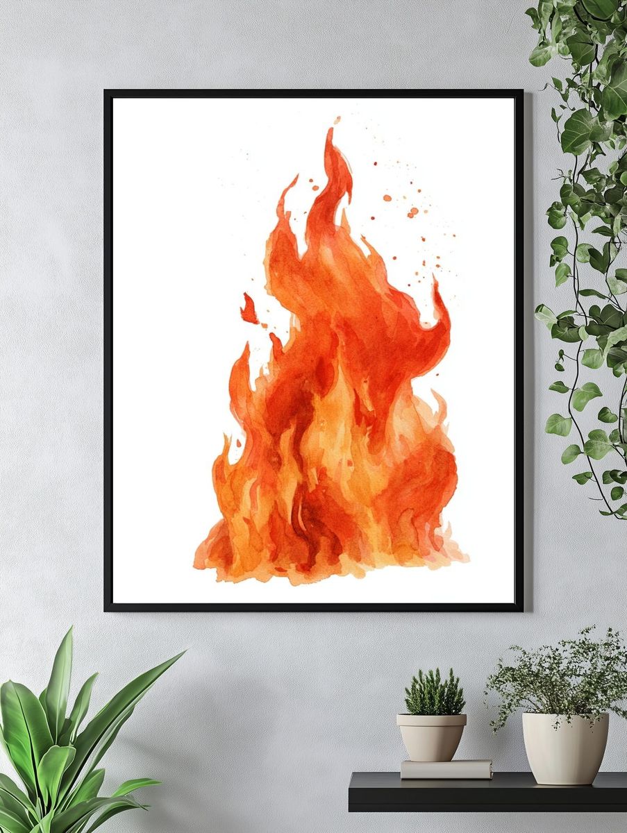 Watercolor Flame Illustration Poster. — room view 4