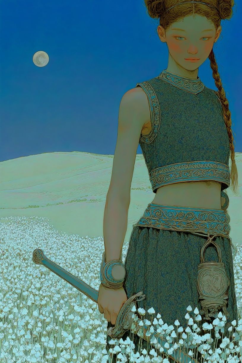 Warrior in a Flower Field — Illustration Print. poster detail