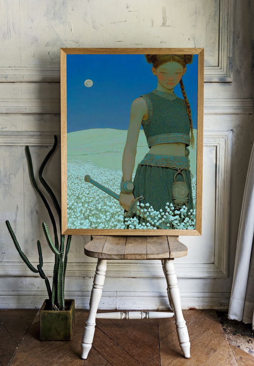 Warrior in a Flower Field — Illustration Print. — room view 1