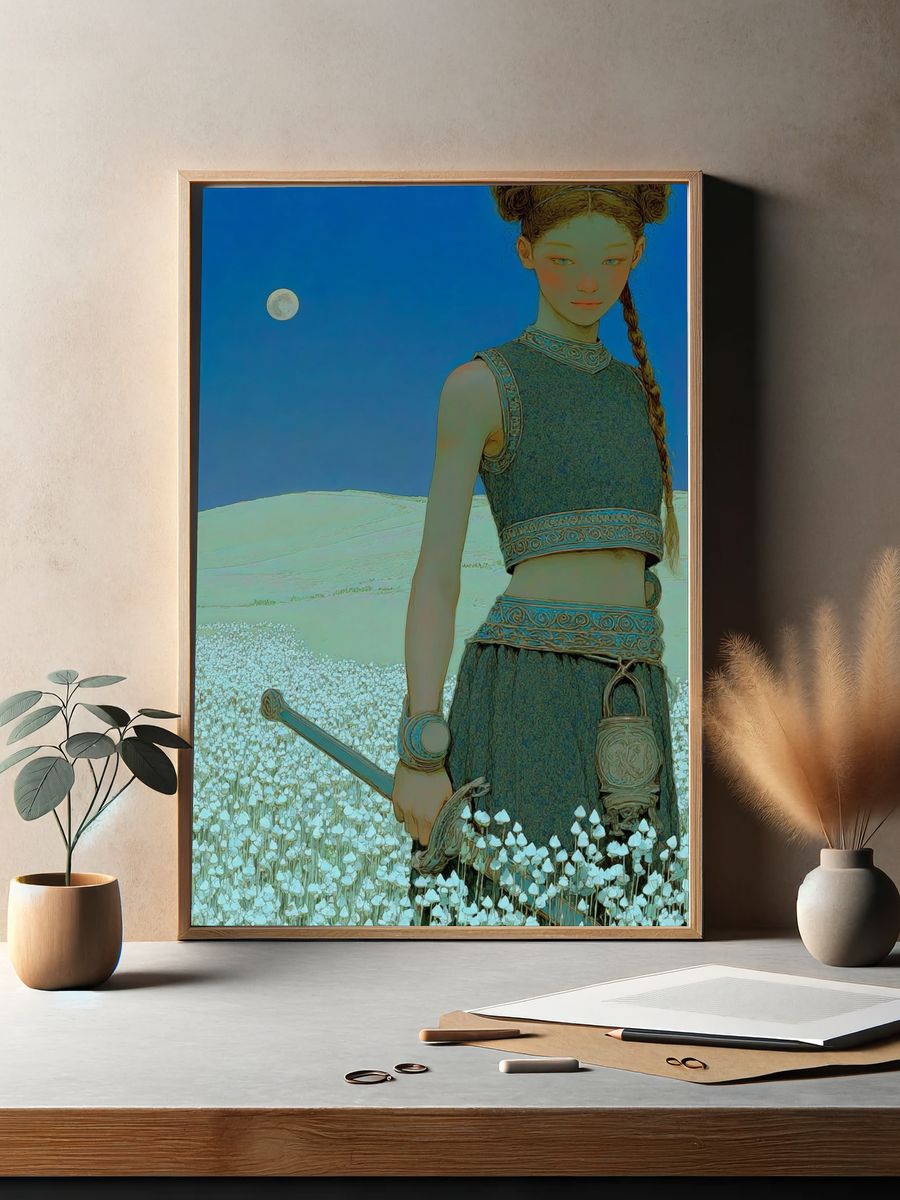 Warrior in a Flower Field — Illustration Print. — room view 2