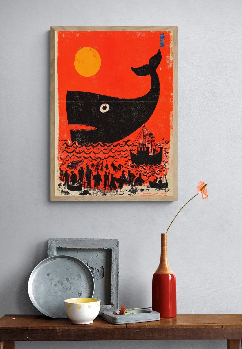Whale and Fishermen — Vintage Print. — room view 3