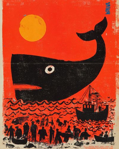 Whale and Fishermen — Vintage Print. poster print