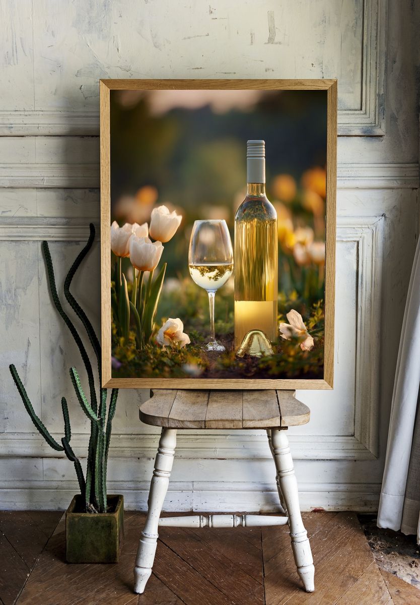 White Wine and Flowers — Photography Print. — room view 1