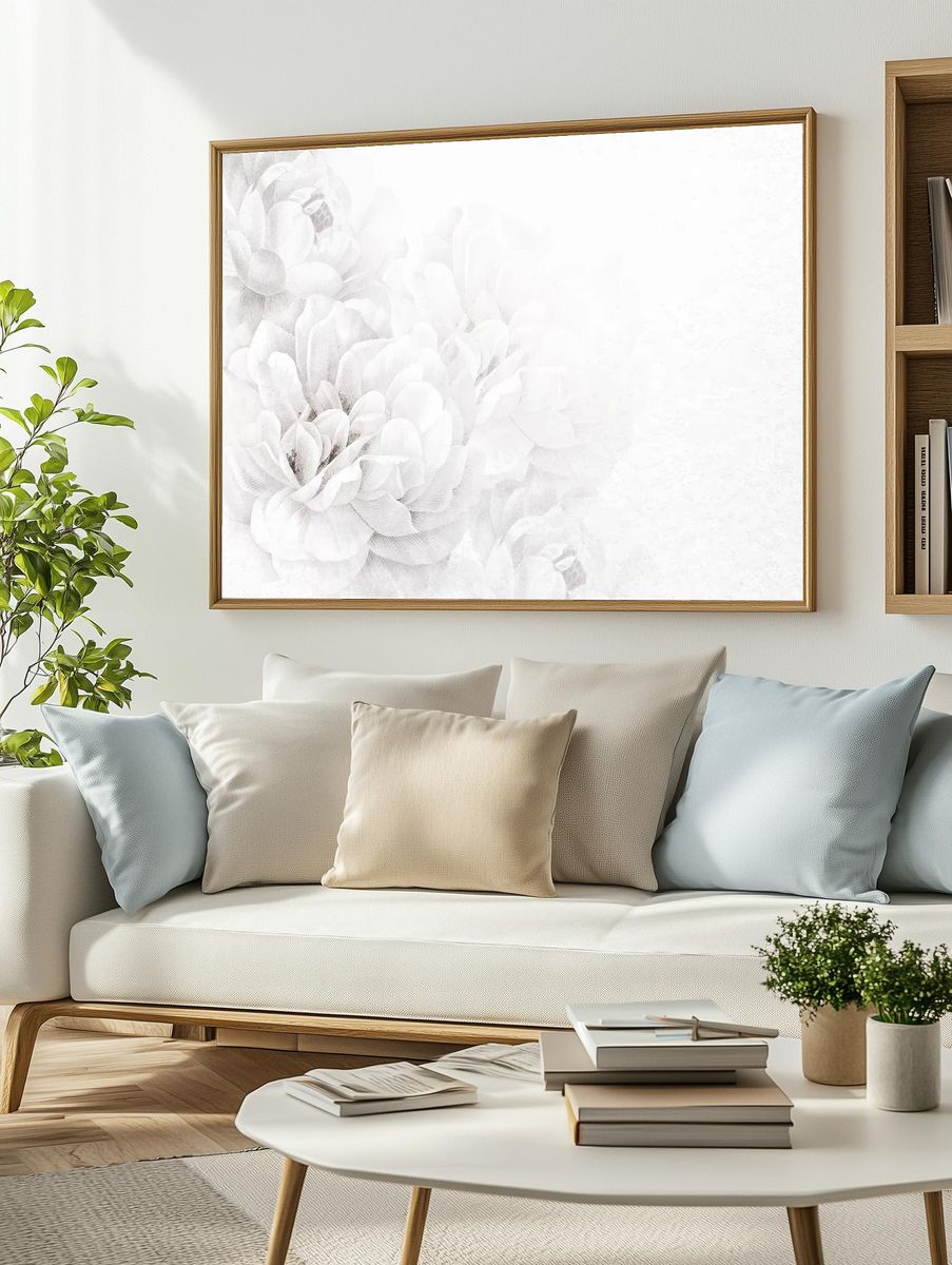 White Floral Watercolor Poster. — room view 2