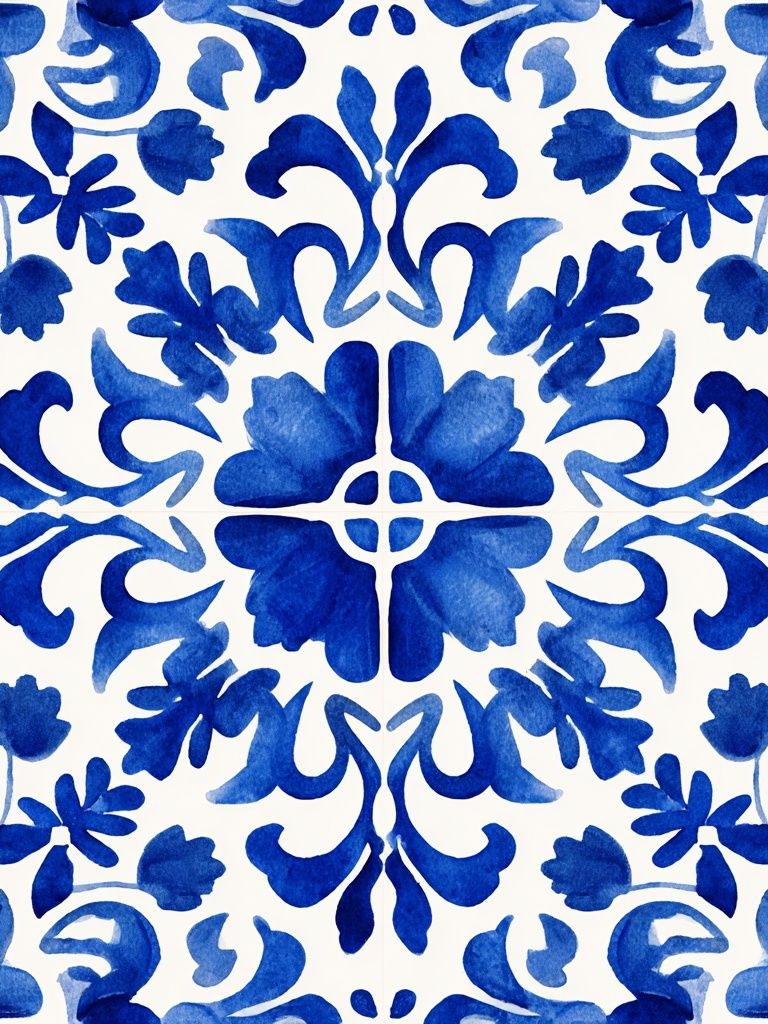 Blue Floral Pattern — Watercolor Print. poster — illustration art